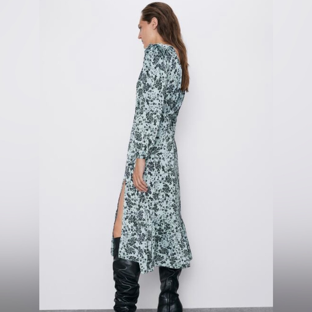Zara dress. Satin effect. V back, elastic waist. Size medium.